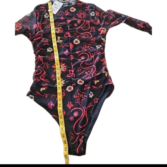 Desigual Womens Tulle Ruched Floral Artistic Long Sleeve Colorful Bodysuit L - Picture 14 of 15